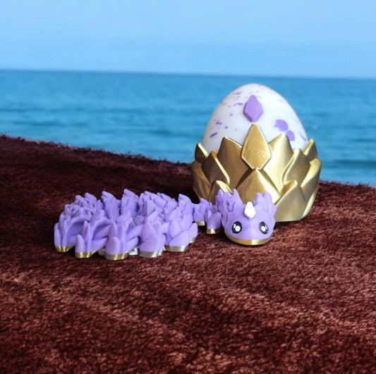 3D articulated gold silver purple dragon Rubikuro and egg / 3d printed desk pet figurine fidget