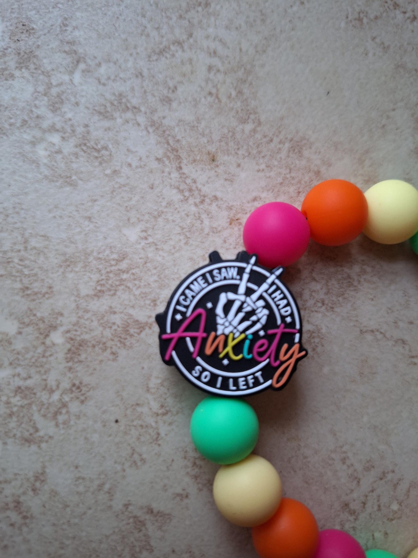 Silicone beaded wristlet keychain I came I saw I had anxiety i left / silicone beaded wristlet keychain / bag accessories key chain gift