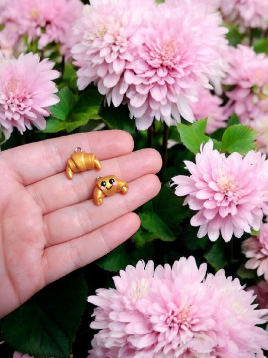 Polymer clay croissant charms / cute kawaii clay croissant food charms jewelry stitch marker progress keeper notions