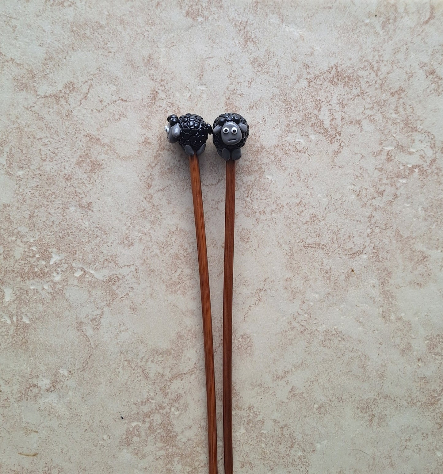 Polymer clay Set of 2 black sheep knitting needles knitting accessory