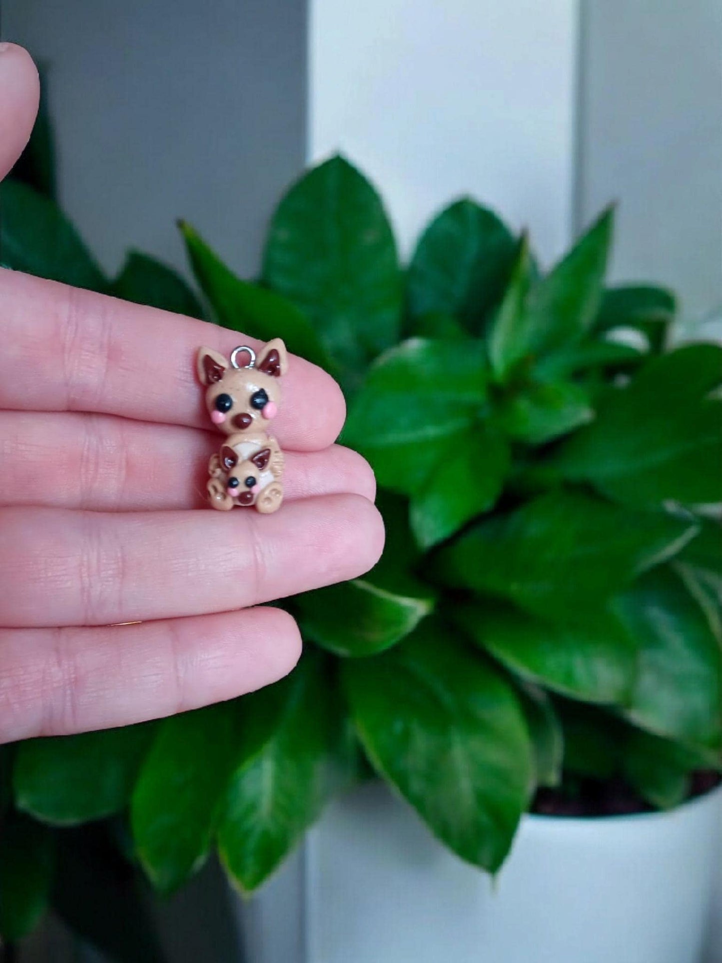 Polymer clay kangaroo charm / cute clay mama kangaroo baby joey animal charm  / kangaroo charm jewelry stitch marker progress keeper notions