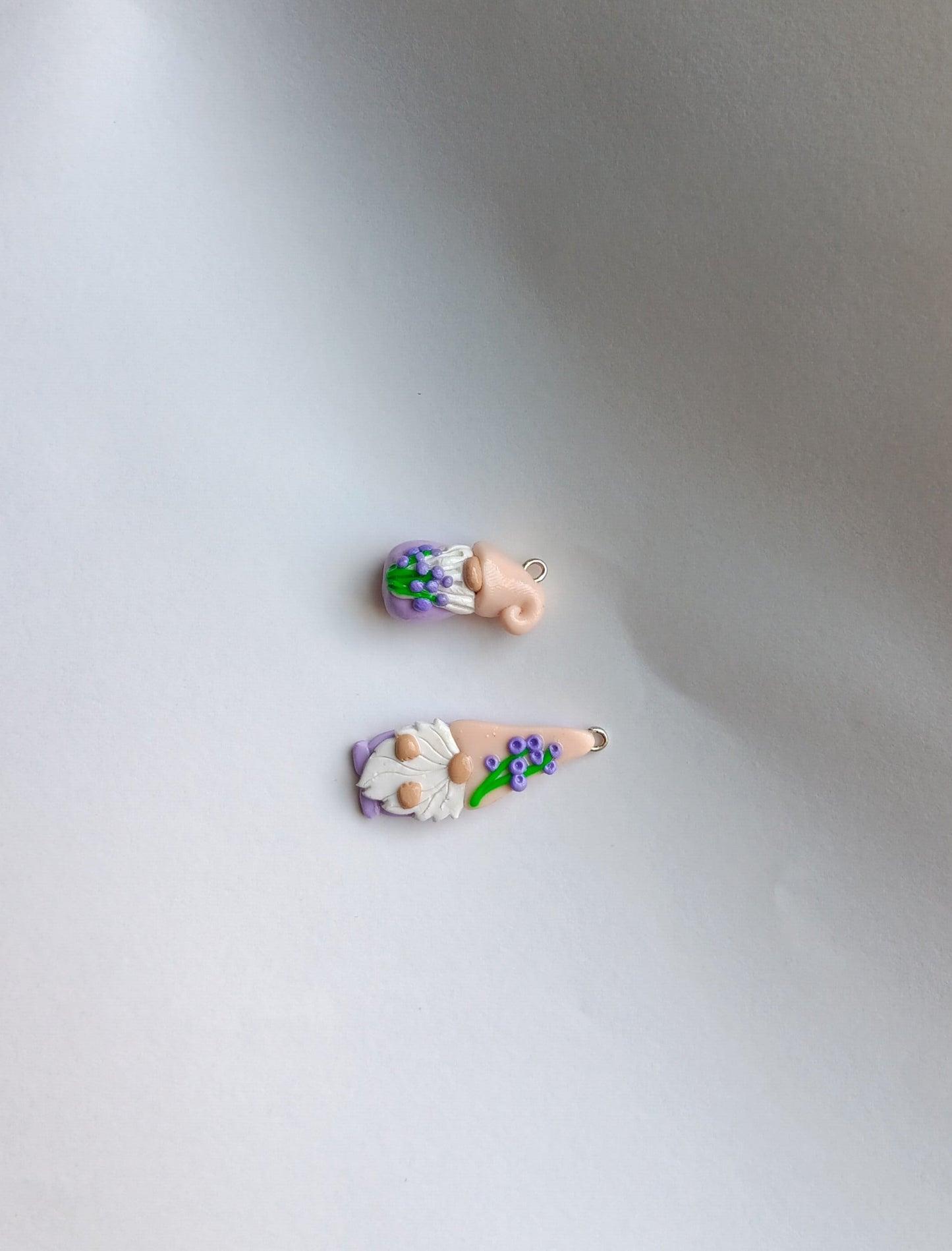 Kawaii floral Lavendar gnome charms / polymer clay garden gnome charms / kawaii toadstool charms / lavender gnome charms stitch marker