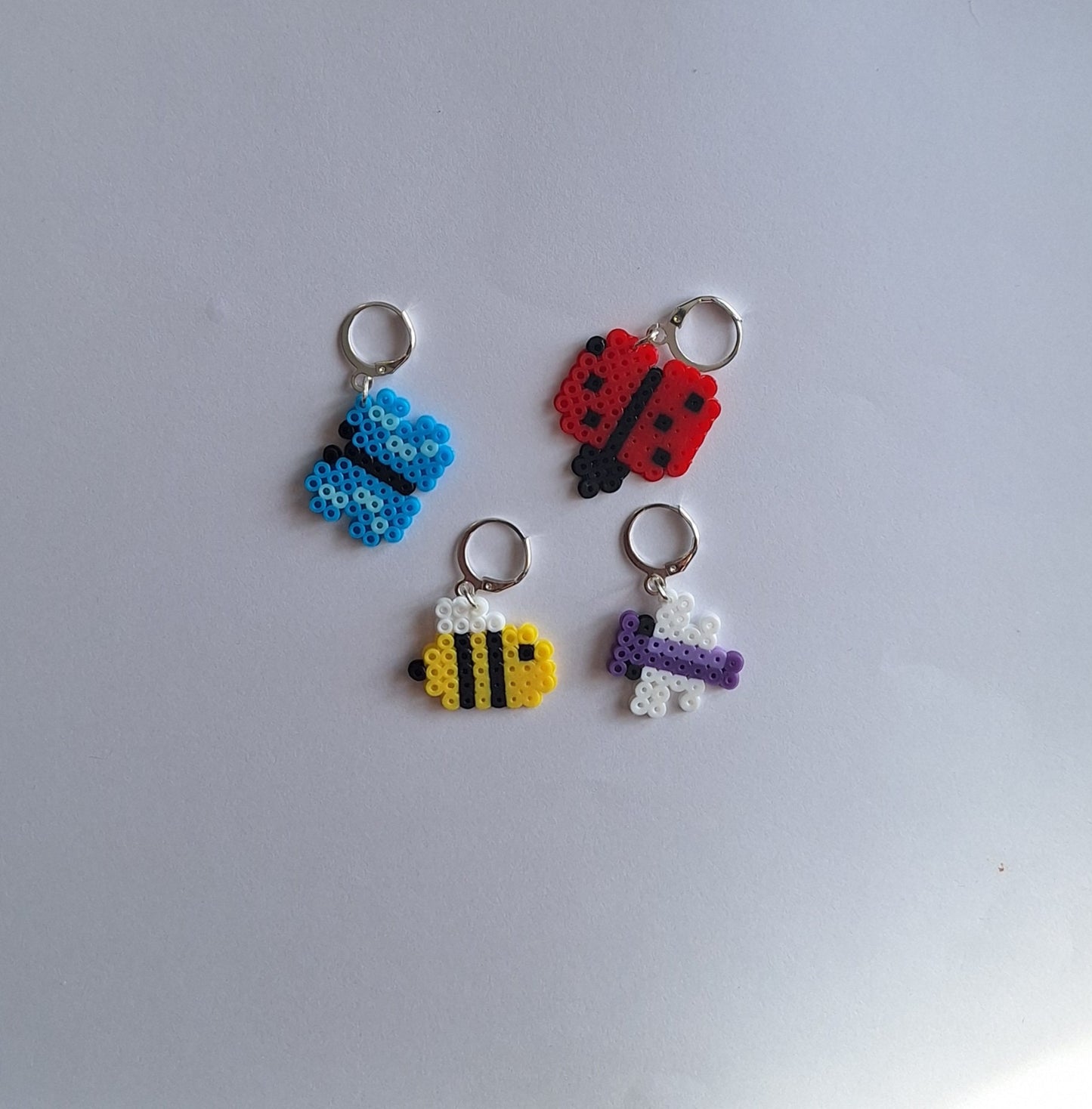 Stitch markers set 4 garden bug bundle / colorful insect spring summer perler bead set of 4 bee butterfly cuties progress keeper pixel style