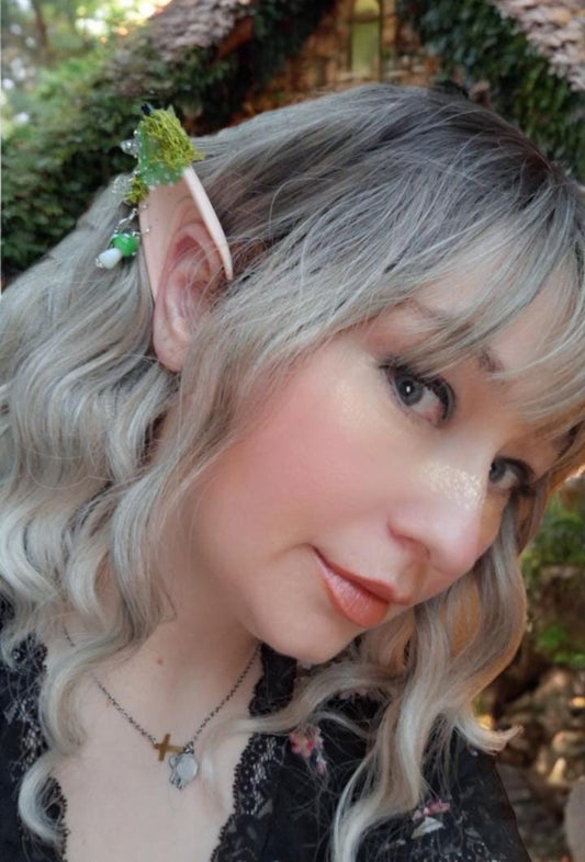 Green mushroom toadstool rubber fairy pixie elf ears / halloween costume accessory cosplay elf ears / painted elf ears with earrings