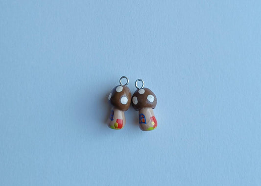 Kawaii fairy house gnome toadstool charms / polymer clay toadstool charms / kawaii toadstool charms / toadstool charms - brown