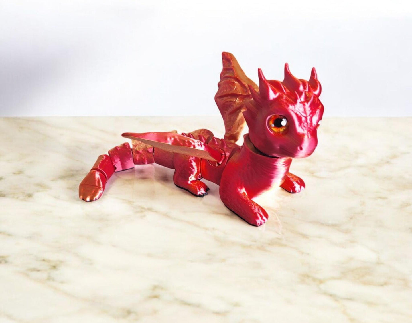3D articulated printed and painted orange red teen fire dragon / 3d printed baby dragon / 3d printed desk pet figurine fidget Serev3d design