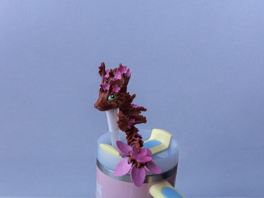 3D articulated cherry blossom dragon straw cap / 3d printed dragon animal / flower sakura dragon tadling straw topper cover Fidget figurines