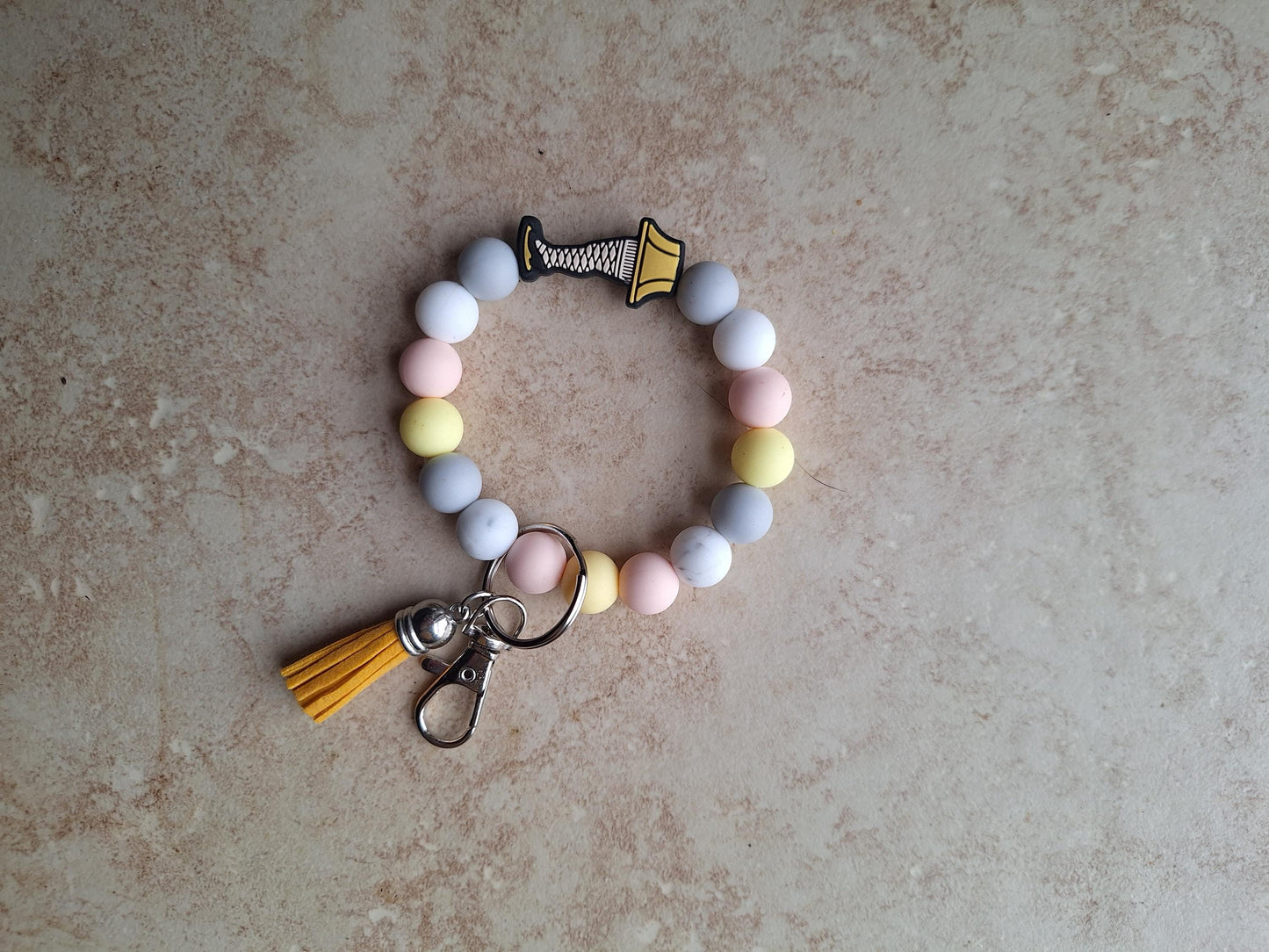 Silicone beaded wristlet keychain christmas beaded wristlet tree keychain / yellow leg lamp bag accessory key chain gift