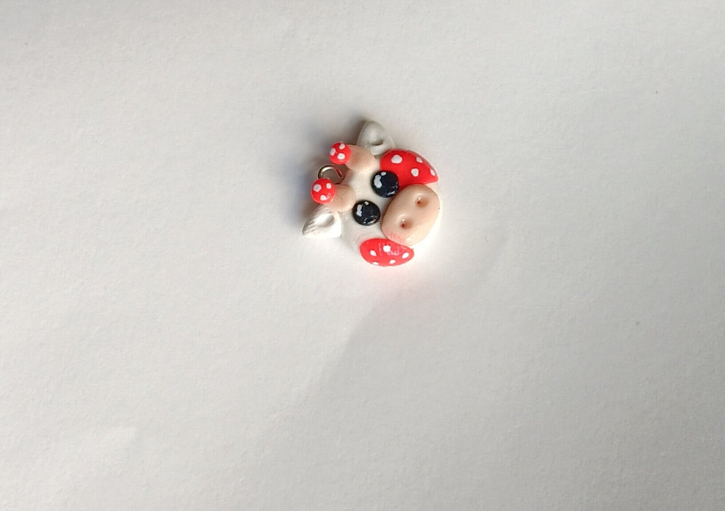 Kawaii toadstool mushroom cow charms / polymer clay floral cow charms / kawaii cow bull charms / red cow charms jewelry stitch marker