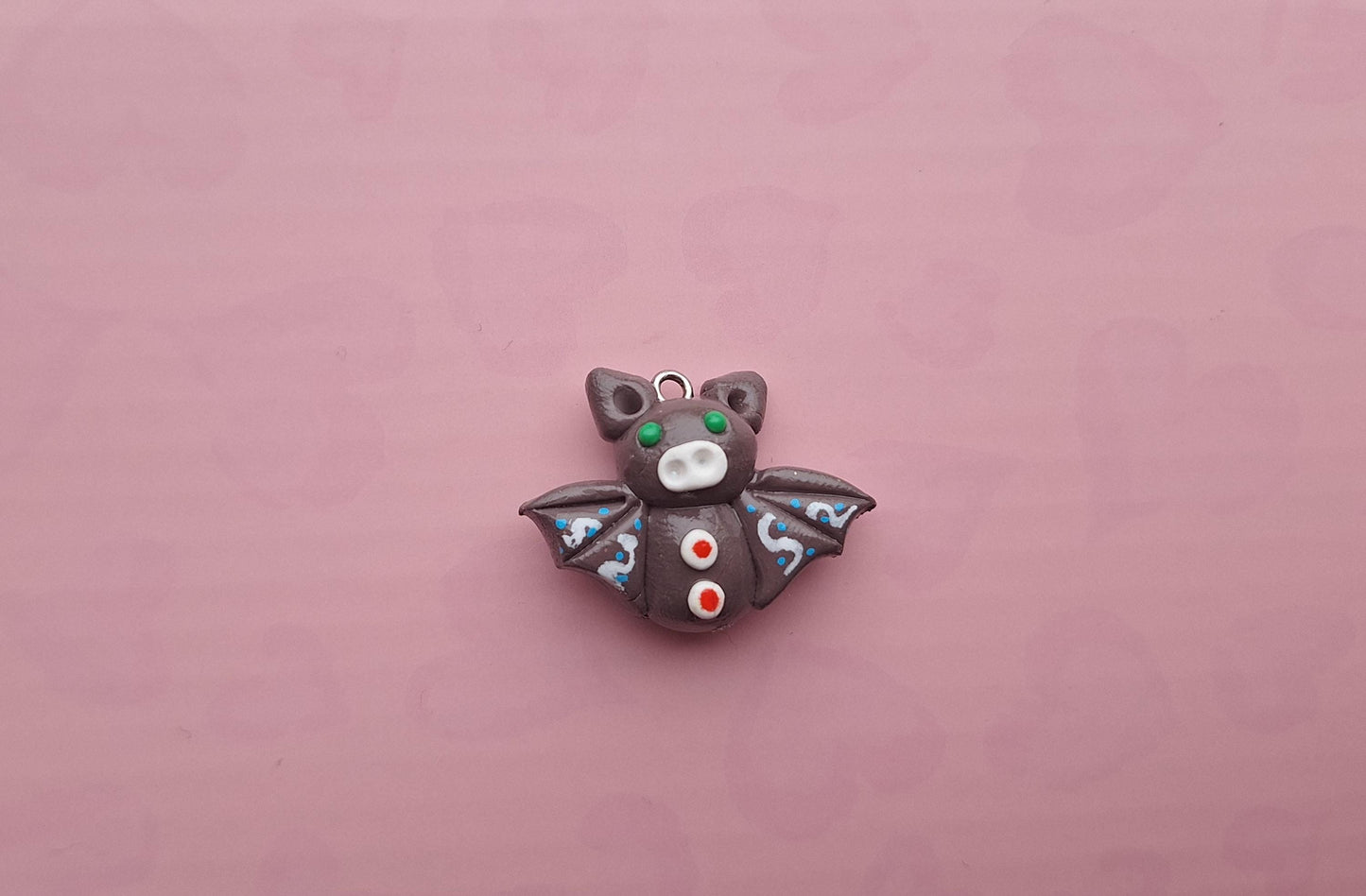 Kawaii clay gingerbread bat charm / polymer clay holiday charms / clay charm jewelry / christmas bat charm stitch marker progress keeper