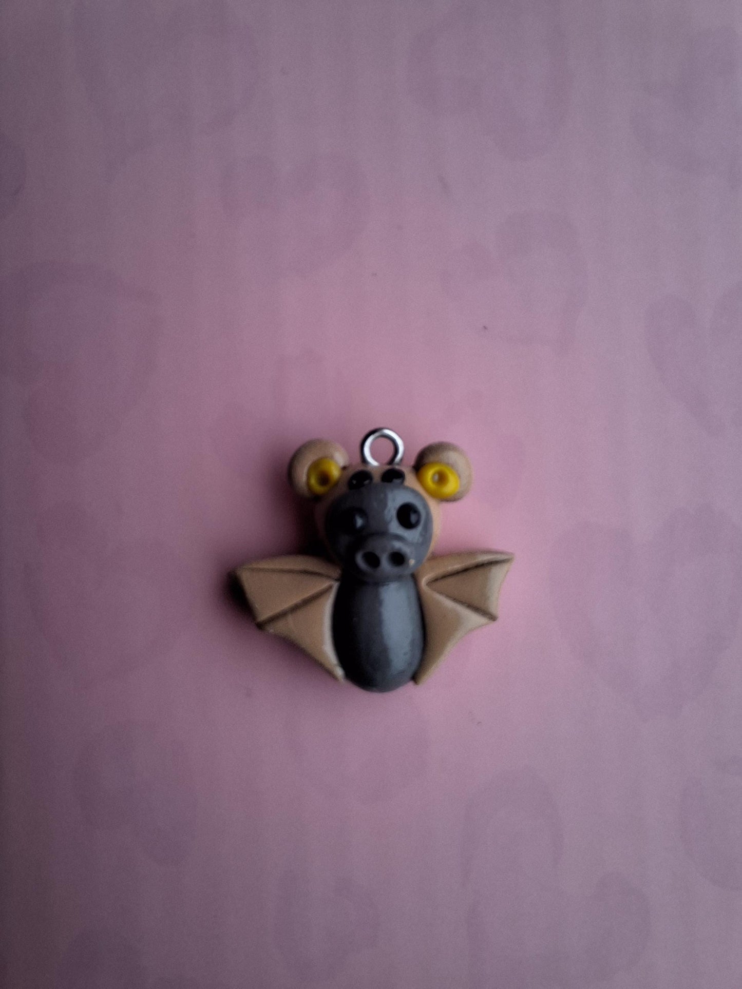 Kawaii teddy bear bat charm / polymer clay holiday charms / clay charm jewelry / bat charm stitch marker progress keeper