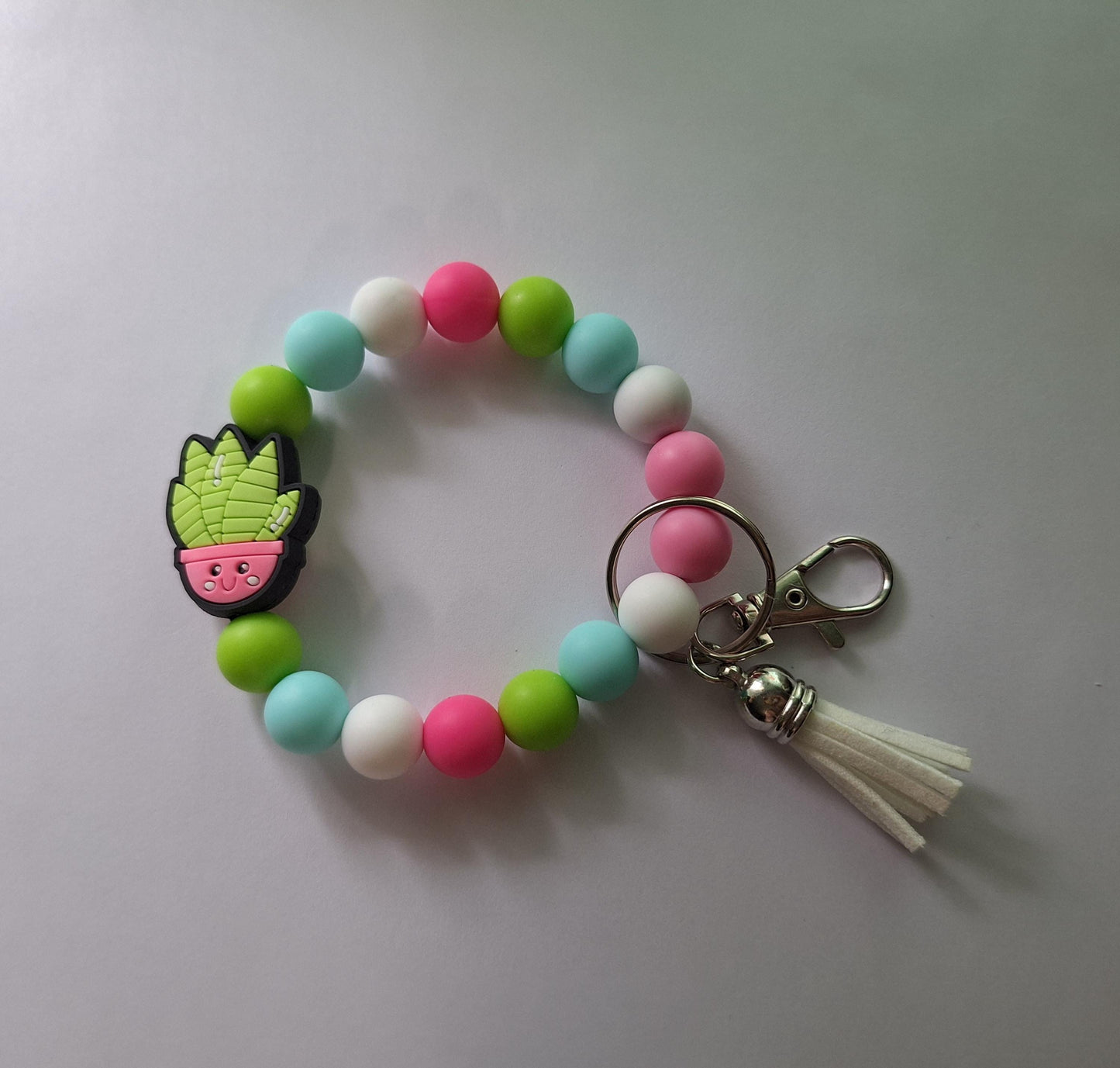 Silicone beaded wristlet keychain kawaii cute succulent plant silicone beaded wristlet keychain / green thumb bag accessories key chain