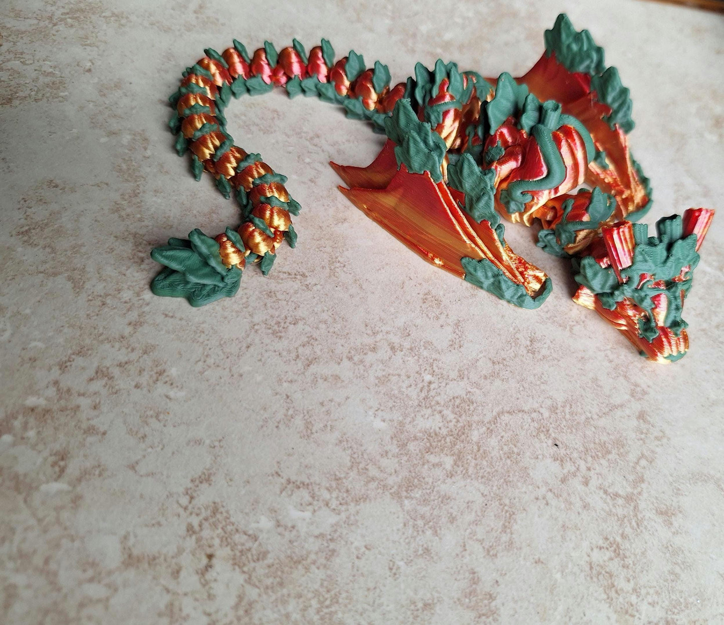 3D articulated metallic red orange pumpkin dragon / 3d printed dragon animals / fall autumn pumpkin patch dragon knick knack Fidget figurine