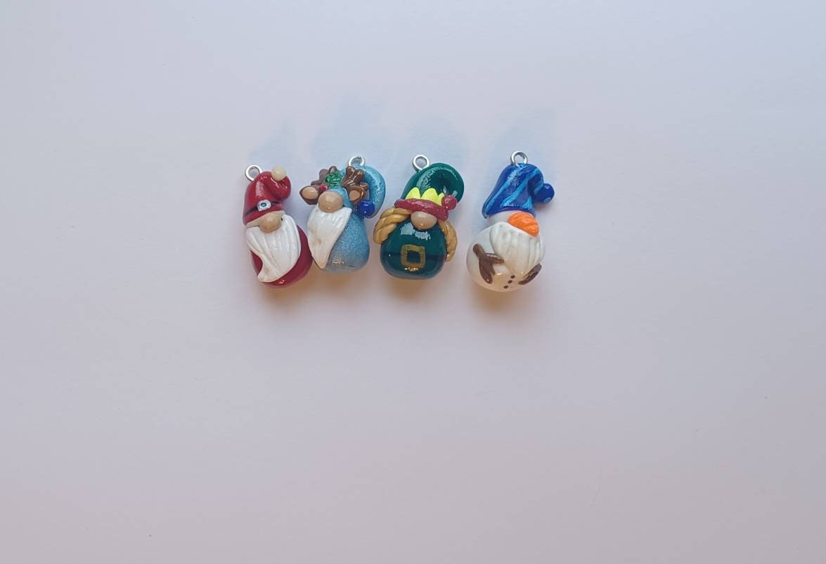 Kawaii christmas gnome charms / polymer clay gnome charms / kawaii christmas holiday charms / snowman reindeer santa elf gnome charms