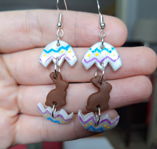 Kawaii clay easter egg chocolate bunny earrings / polymer clay spring summer dangle earrings / clay easter earrings jewelry easter egg