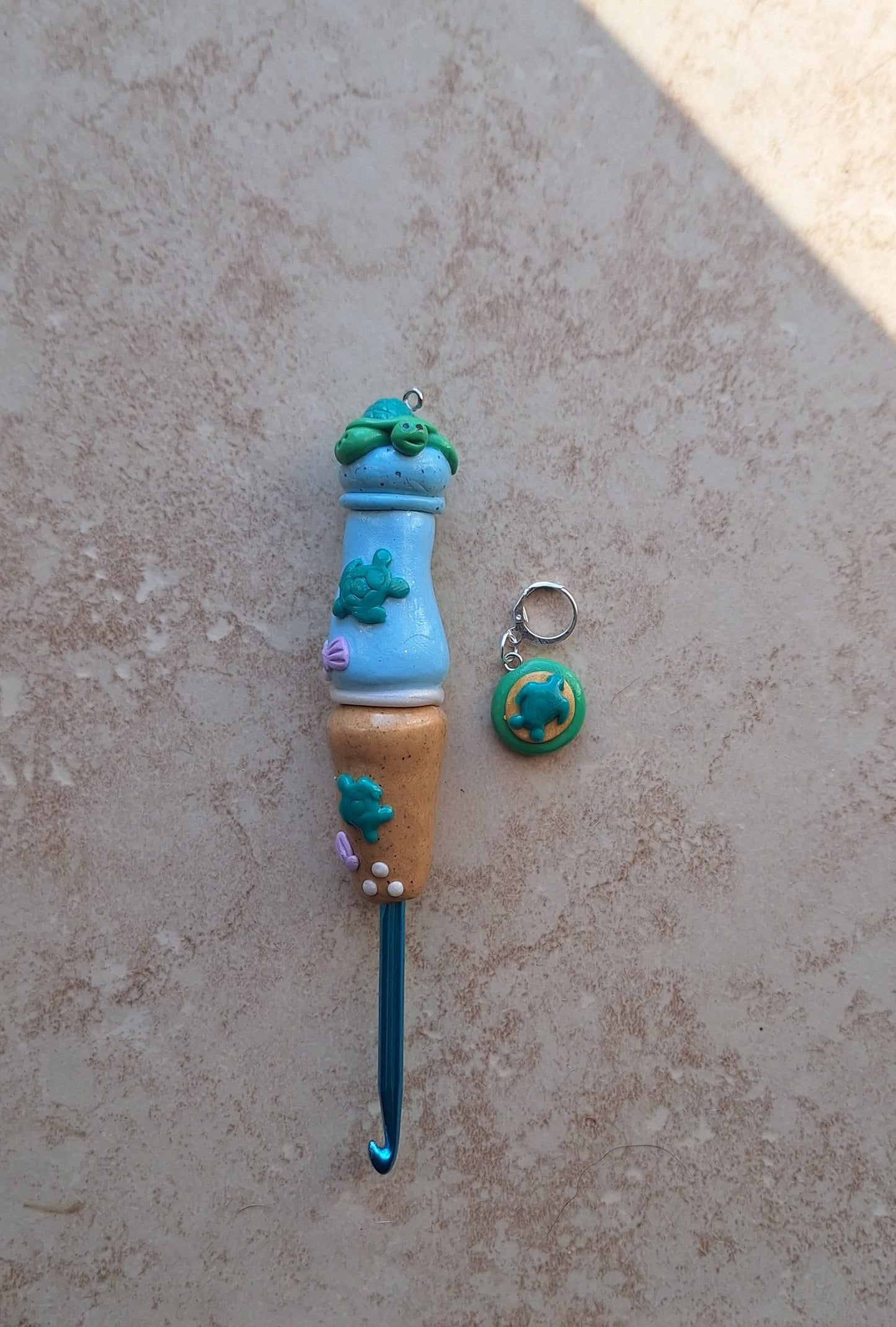 Polymer clay Beach sea turtle crochet hook