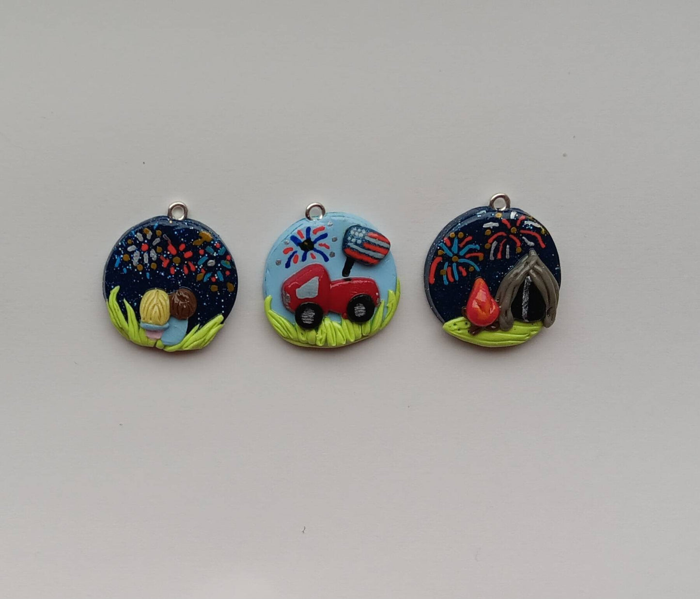 Kawaii 4th of july indepence day charms / polymer clay spring summer charms / kawaii firework charms / kawaii red white blue jewelry charms