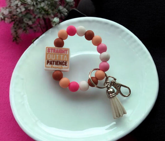 Silicone beaded wristlet keychain / #momlife silicone beaded wristlet keychain / straight outta patience bag accessories key chain