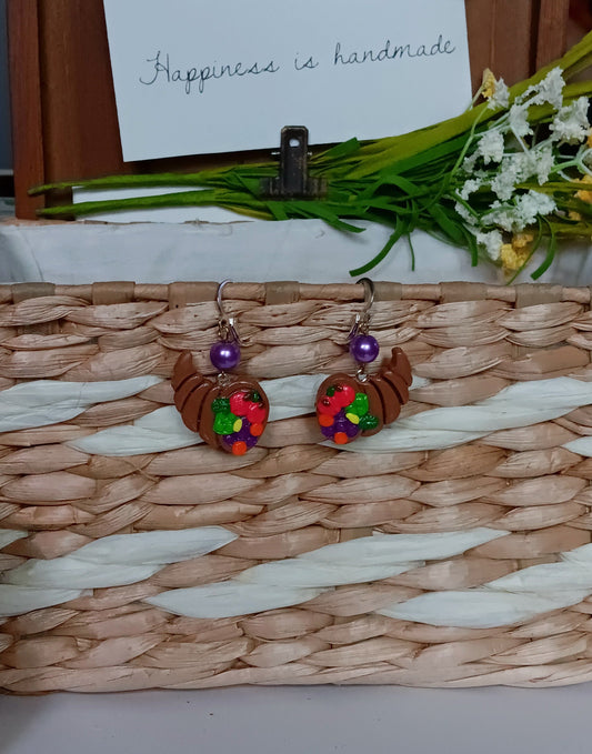 Kawaii cornucopia earrings / polymer clay thanksgiving cornucopia earrings / kawaii Thanksgiving holiday jewelry / holiday earrings