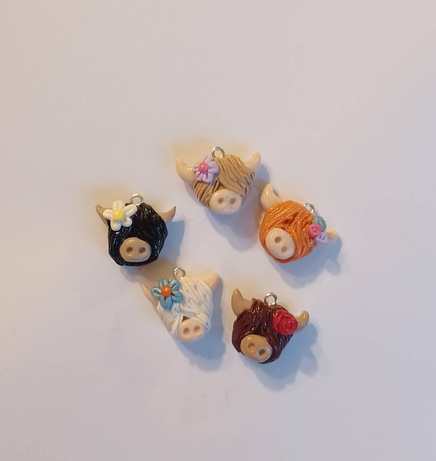 Kawaii highland cow charms / polymer clay floral cow charms / kawaii cow bull charms / kawaii cow jewelry