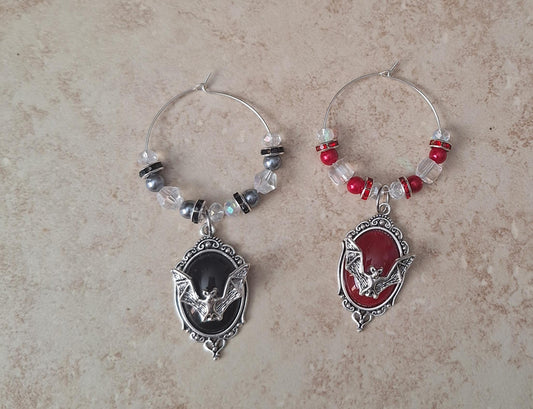 faux pearl black red bat cameo charm tumbler accessories tumbler charm  buddy / bat autumn fall halloween cup handle charm