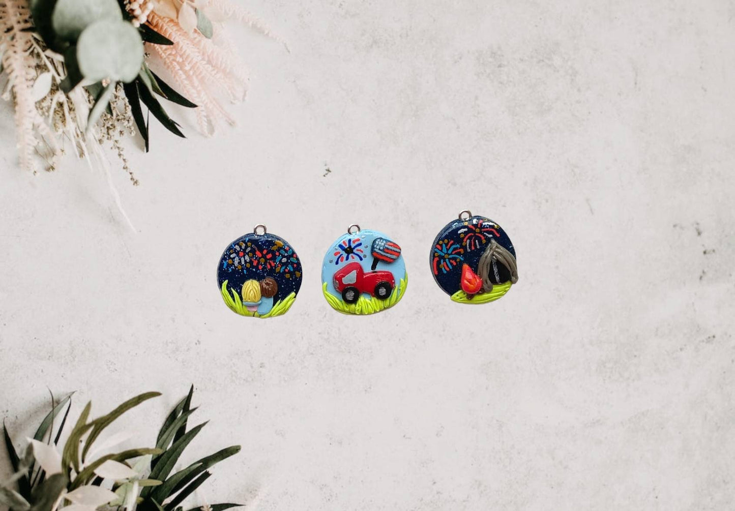 Kawaii 4th of july indepence day charms / polymer clay spring summer charms / kawaii firework charms / kawaii red white blue jewelry charms