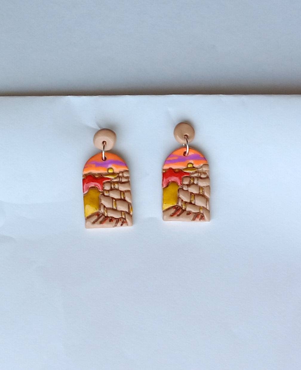 Kawaii landscape skyline earrings / polymer clay Grand Canyon dangle earrings / clay grand canyon jewelry / landscape trees earrings