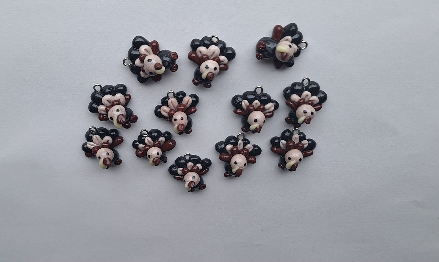Kawaii turkey charms / polymer clay turkey bird charms / clay holiday charms / clay thanksgiving turkey jewelry stitch marker