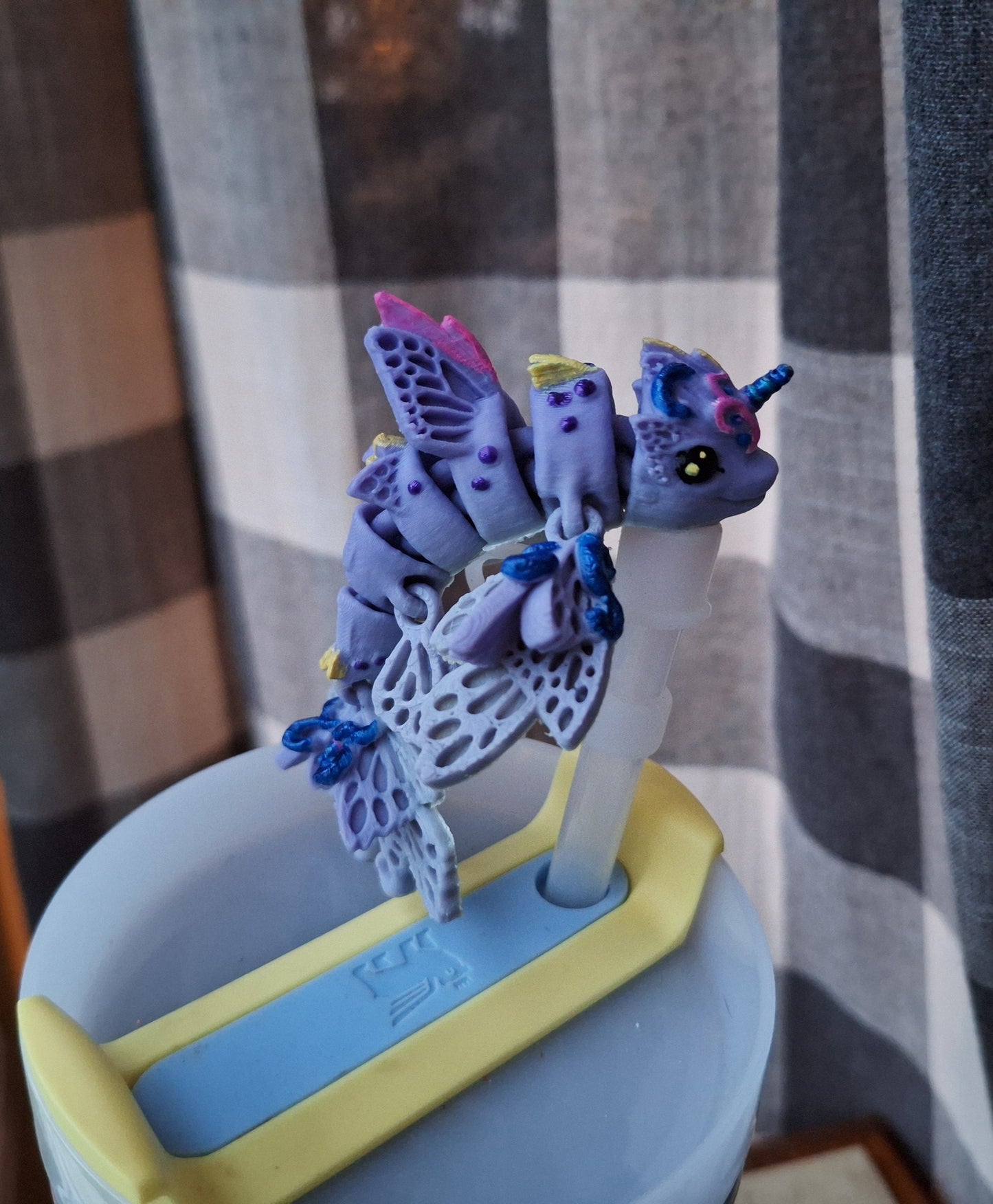 3D articulated flutterphin dragon straw cap / 3d printed dragon animals / 3d print dolphin unicorn fish frostphin straw topper cover Fidget