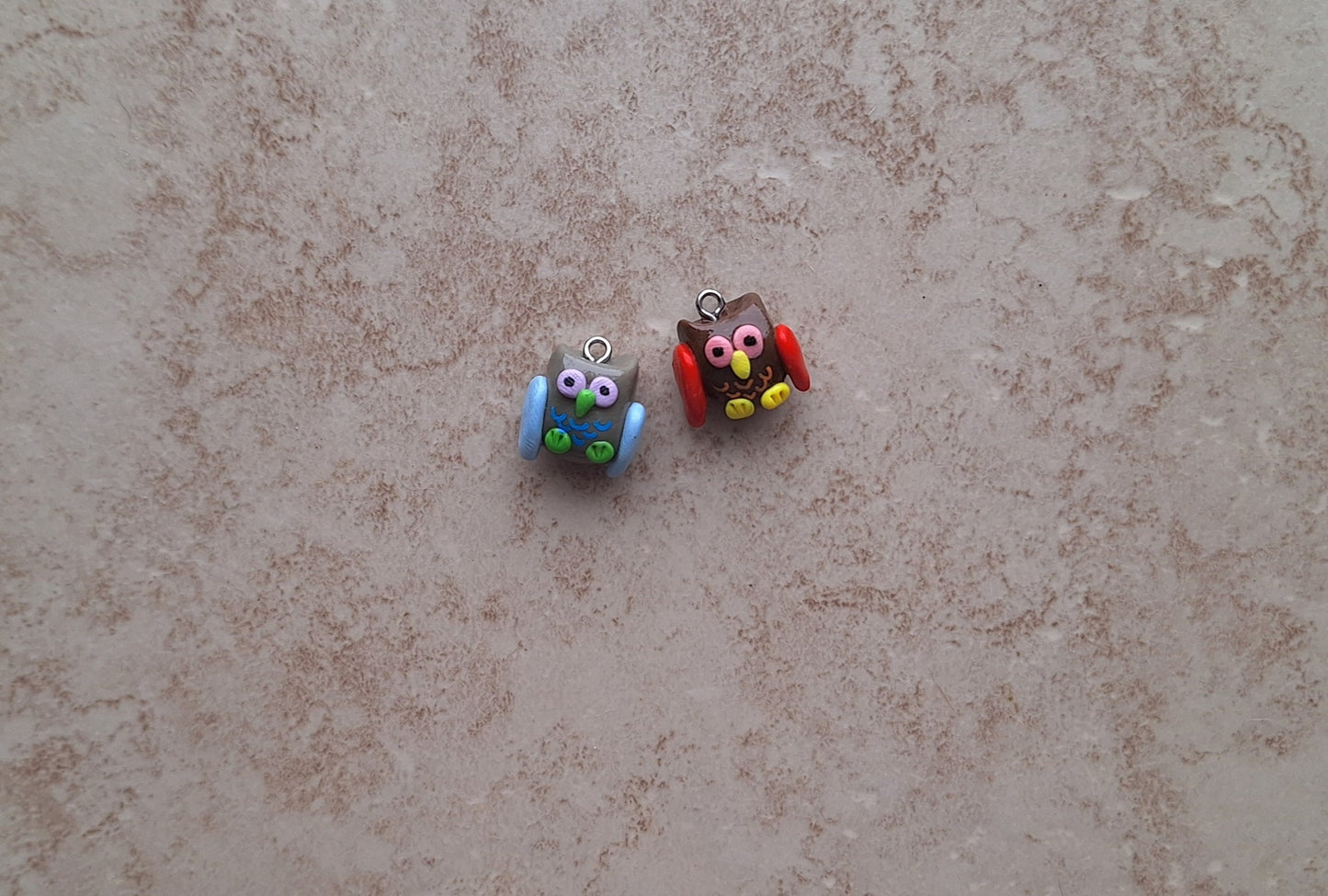 Kawaii hanging owl charms / polymer clay halloween fall charms / kawaii clay charms / clay jewelry Colorful owl charms stitch marker