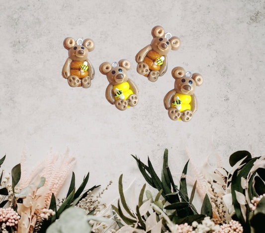 Kawaii bear bee charms / polymer clay bee hive bear charms / kawaii beehive charms / kawaii bumblebee jewelry / kawaii bear charms