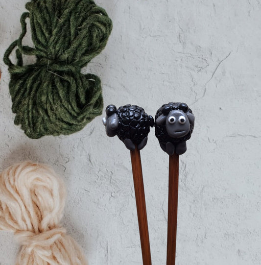Polymer clay Set of 2 black sheep knitting needles knitting accessory