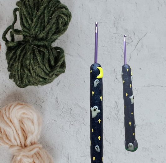 Polymer clay ghost graveyard scene Halloween holiday crochet hook