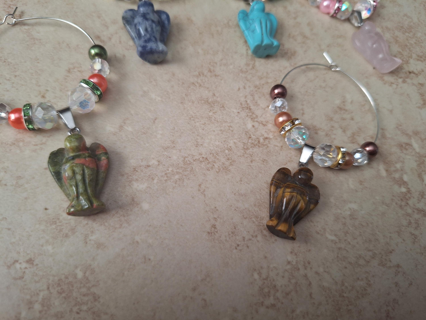 kawaii faux pearl opal tiger eye angel crystal handle charm tumbler crystal tumbler charm buddy / quartz angel gem tumbler handle charm