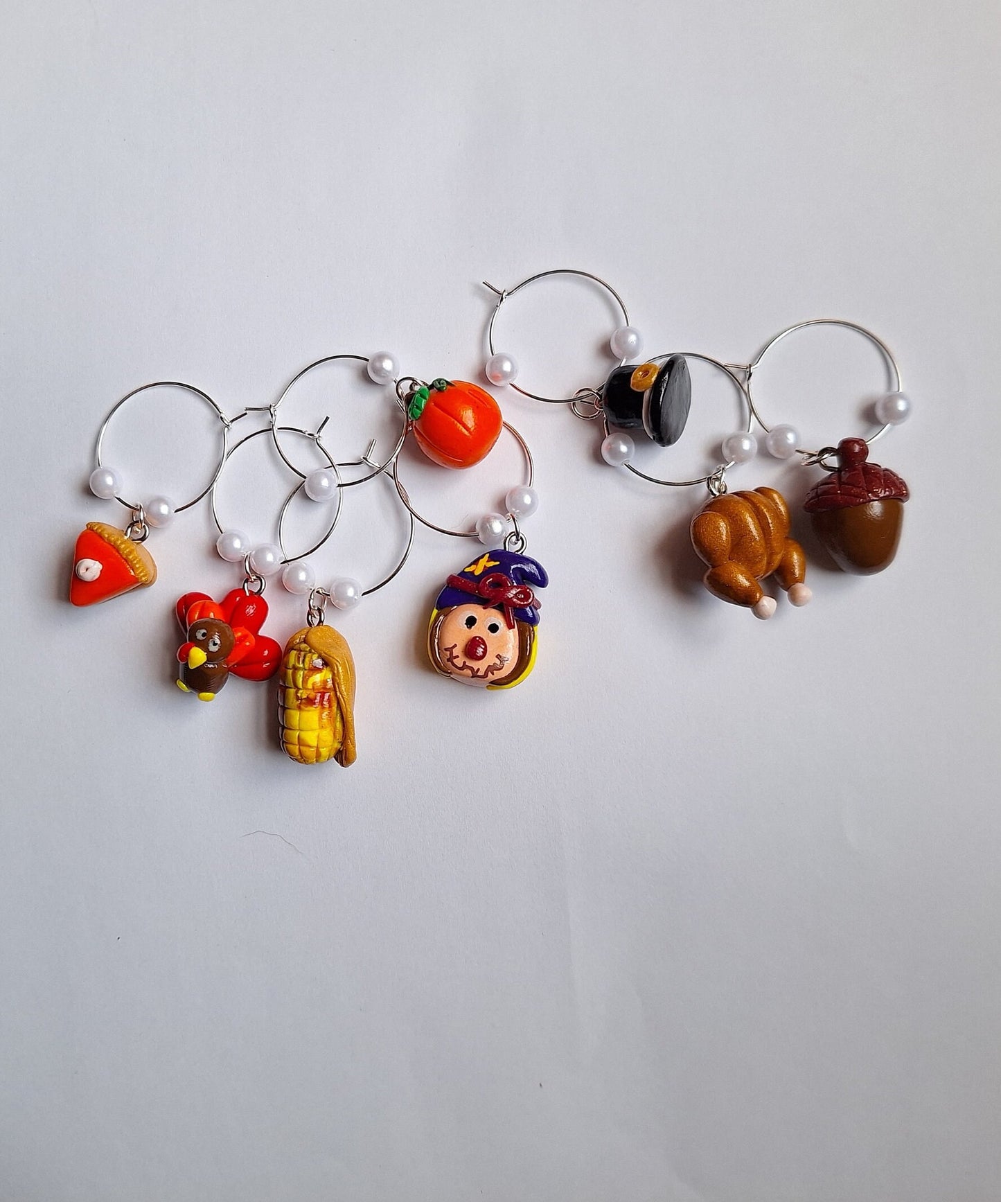 Set of 8 fall wine charms holiday wine charms / Thanksgiving wine charms / set of 8 polymer clay wine charms / fall thanksgiving wine charms