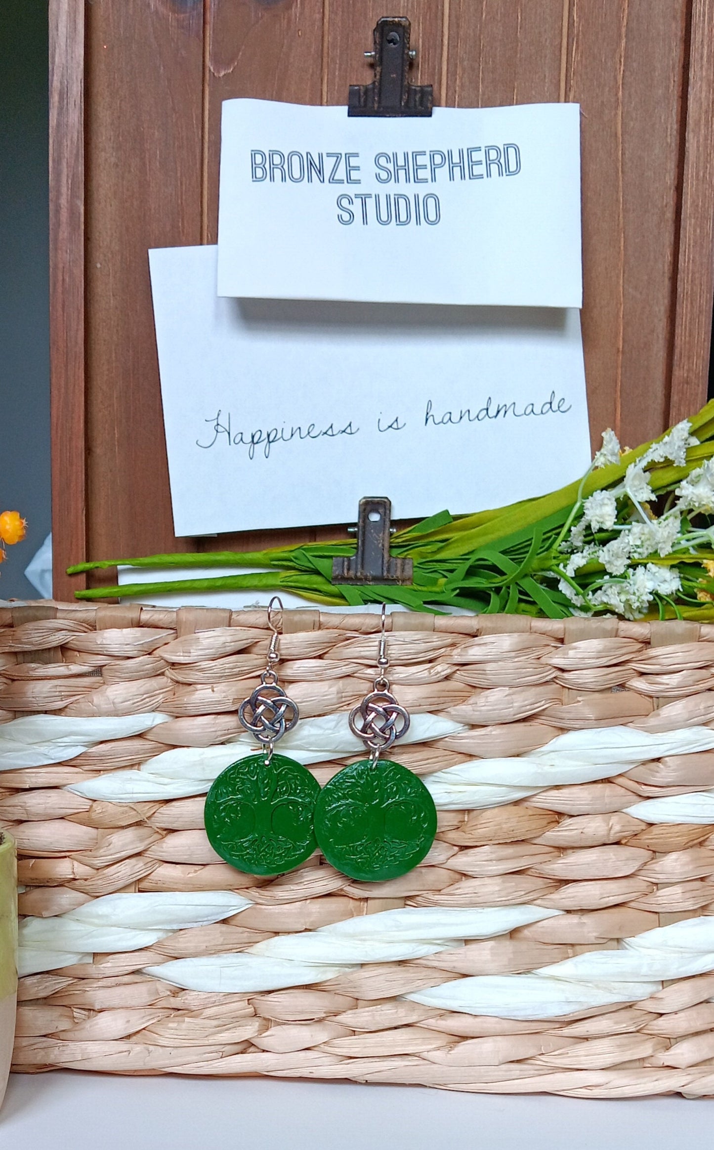 Celtic tree of life earrings / polymer clay celtic dangle earrings / kawaii celtic jewelry / tree of life earrings