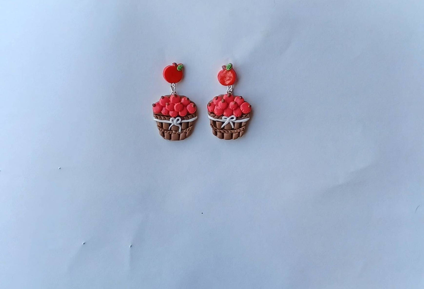 Kawaii apple earrings / polymer clay apple orchard basket stud dangle earrings / kawaii apple fall  jewelry / clay autumn earrings