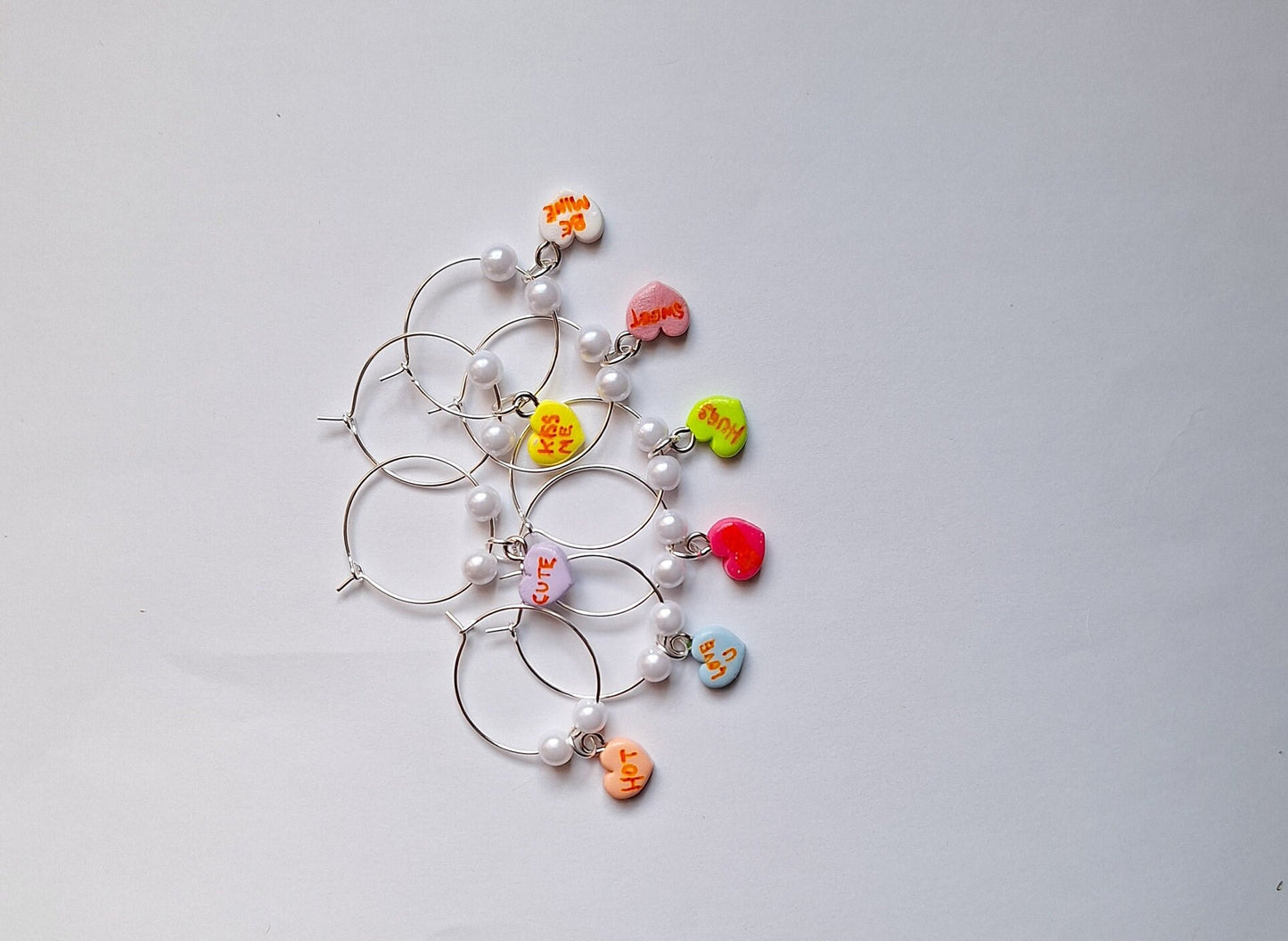 Set of 8 valentine wine charms / holiday wine charms / winter spring wine charms / 8 set polymer clay valentine heart celebrate wine charms