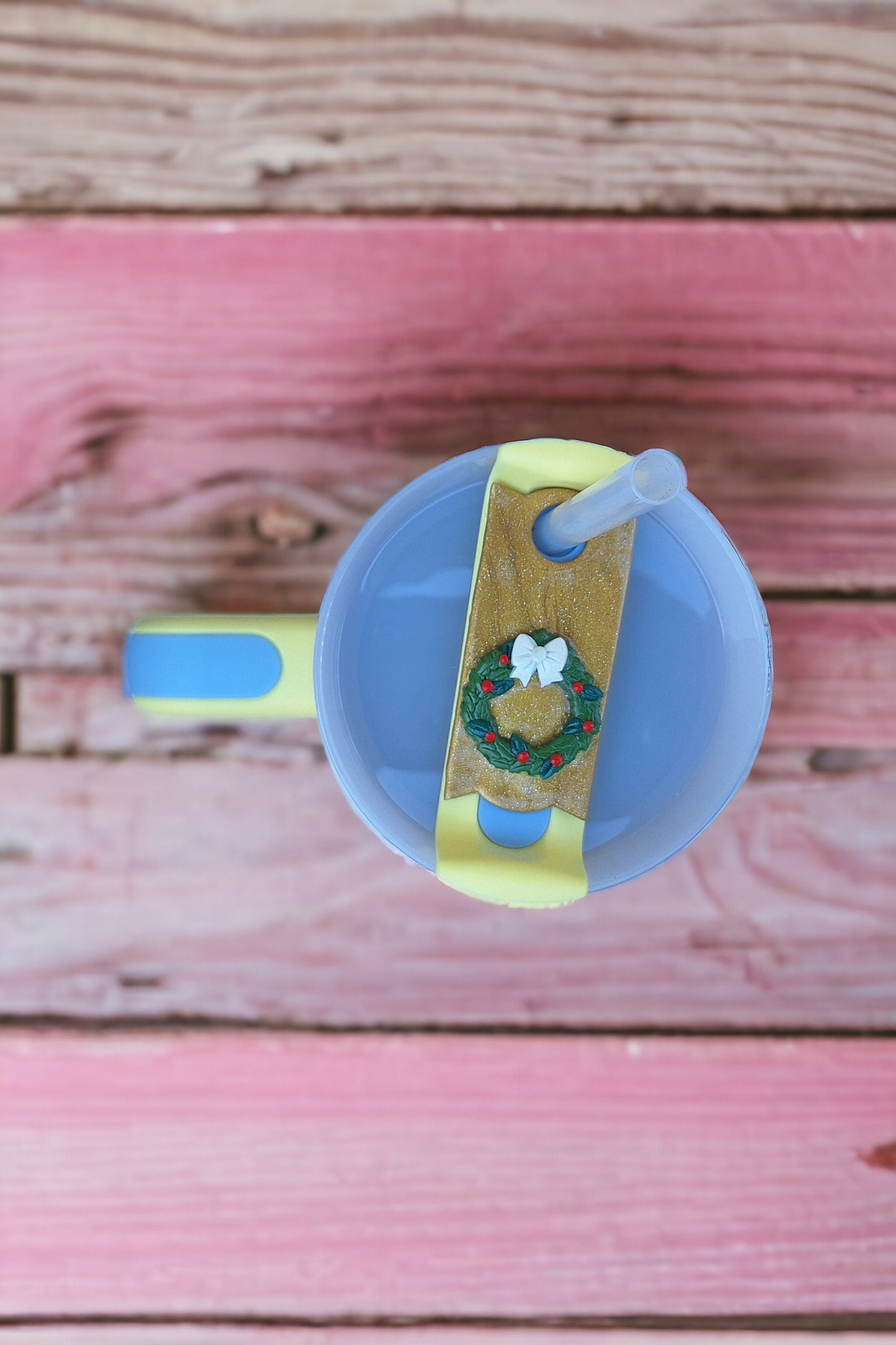 Polymer clay straw tag tumbler topper / clay tumbler accessories / holiday wreath tumbler topper straw tag / Christmas tumbler accessories