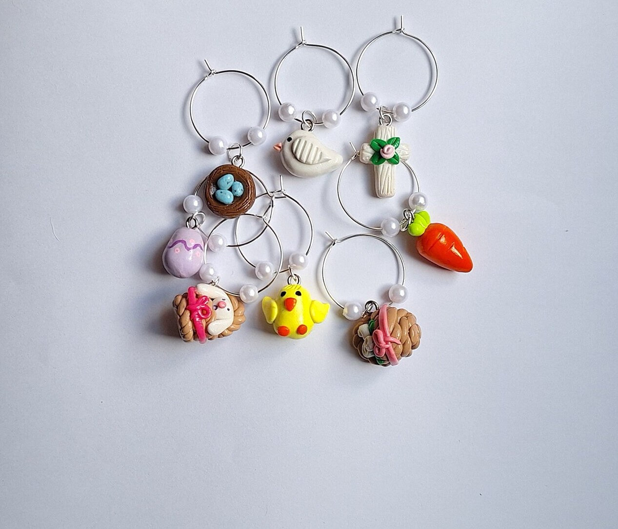 Set of 8 Easter wine charms / holiday wine charms / spring wine charms / set of 8 polymer clay easter celebrate wine charms