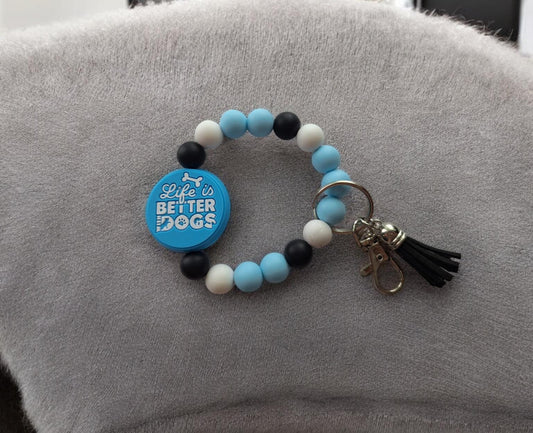 Silicone beaded wristlet keychain life is better with dogs / dog mom dad silicone beaded wristlet keychain / bag accessories key chain gift