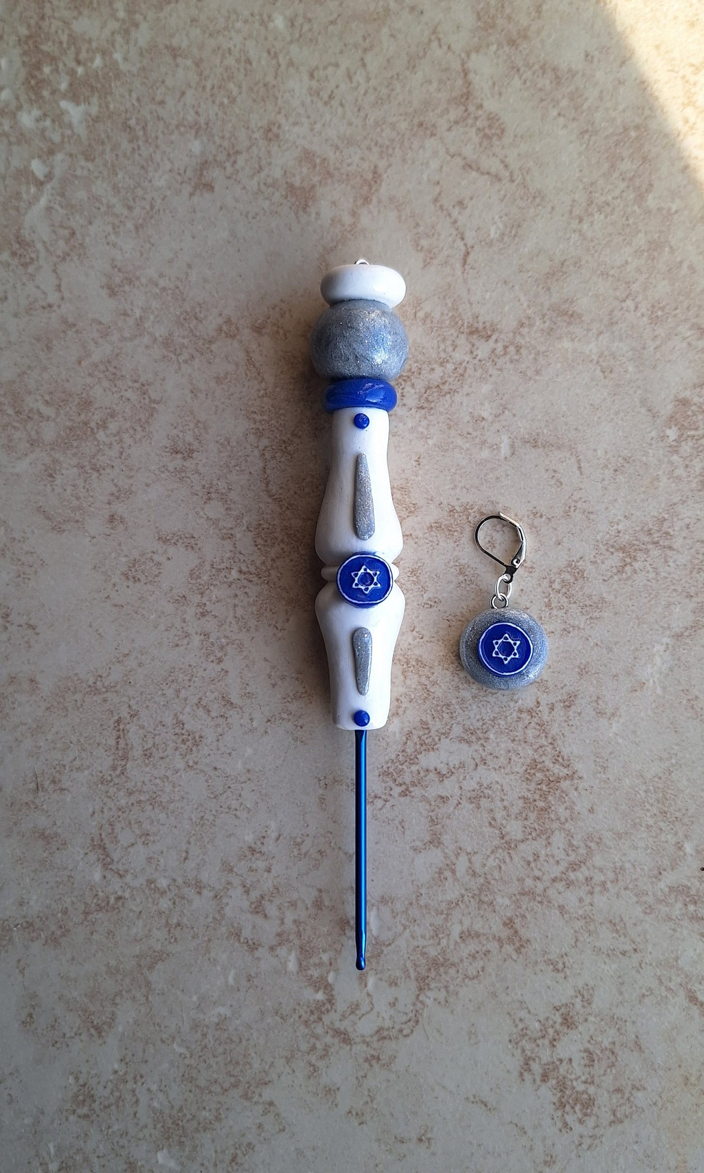 Polymer clay Hanukkah star of David crochet hook