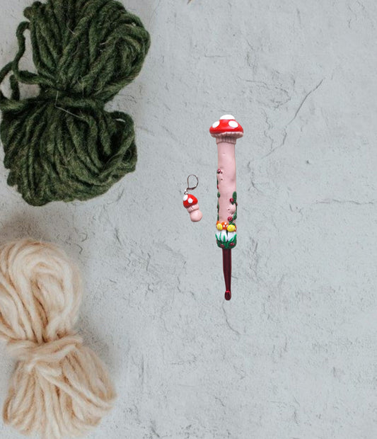 Polymer clay fairy toadstool mushroom toadstool cottage core crochet hook