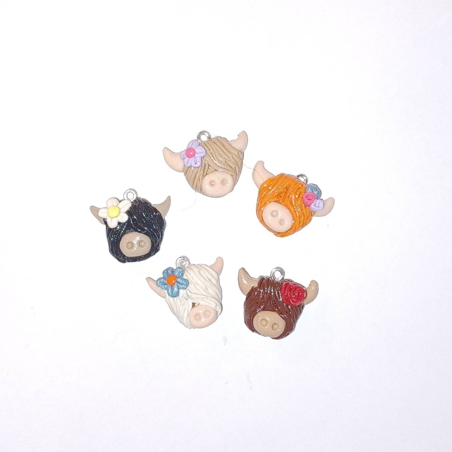 Kawaii highland cow charms / polymer clay floral cow charms / kawaii cow bull charms / kawaii cow jewelry