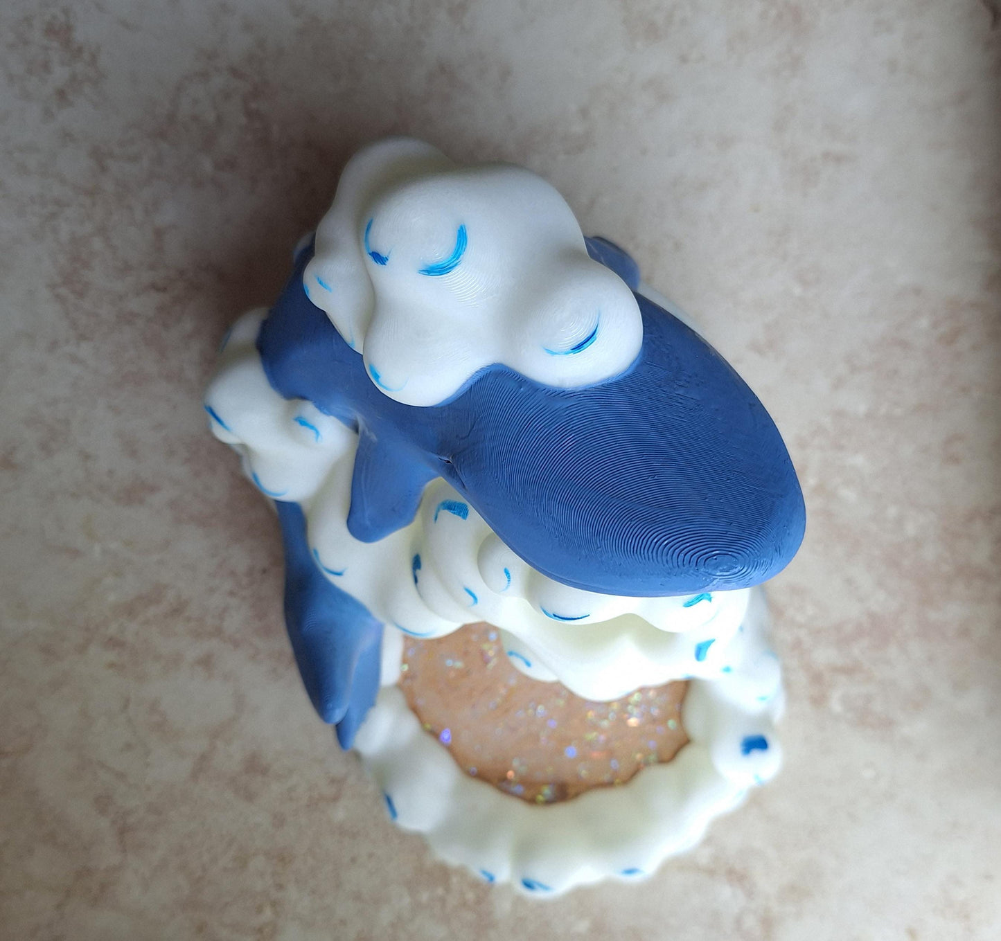 3D printed and painted whale in clouds dice stand holder tower / 3d sleepy whale dice tower / 3d printed d20 dice tower roller