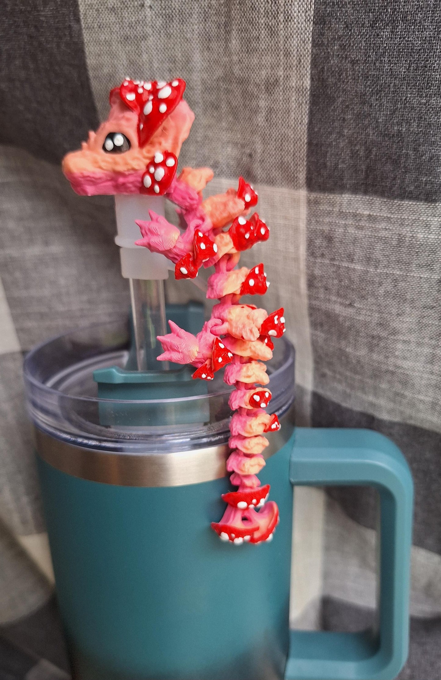 3D articulated mushroom dragon straw cap / 3d printed dragon animals / red toadstool dragon straw topper cover Fidget figurines