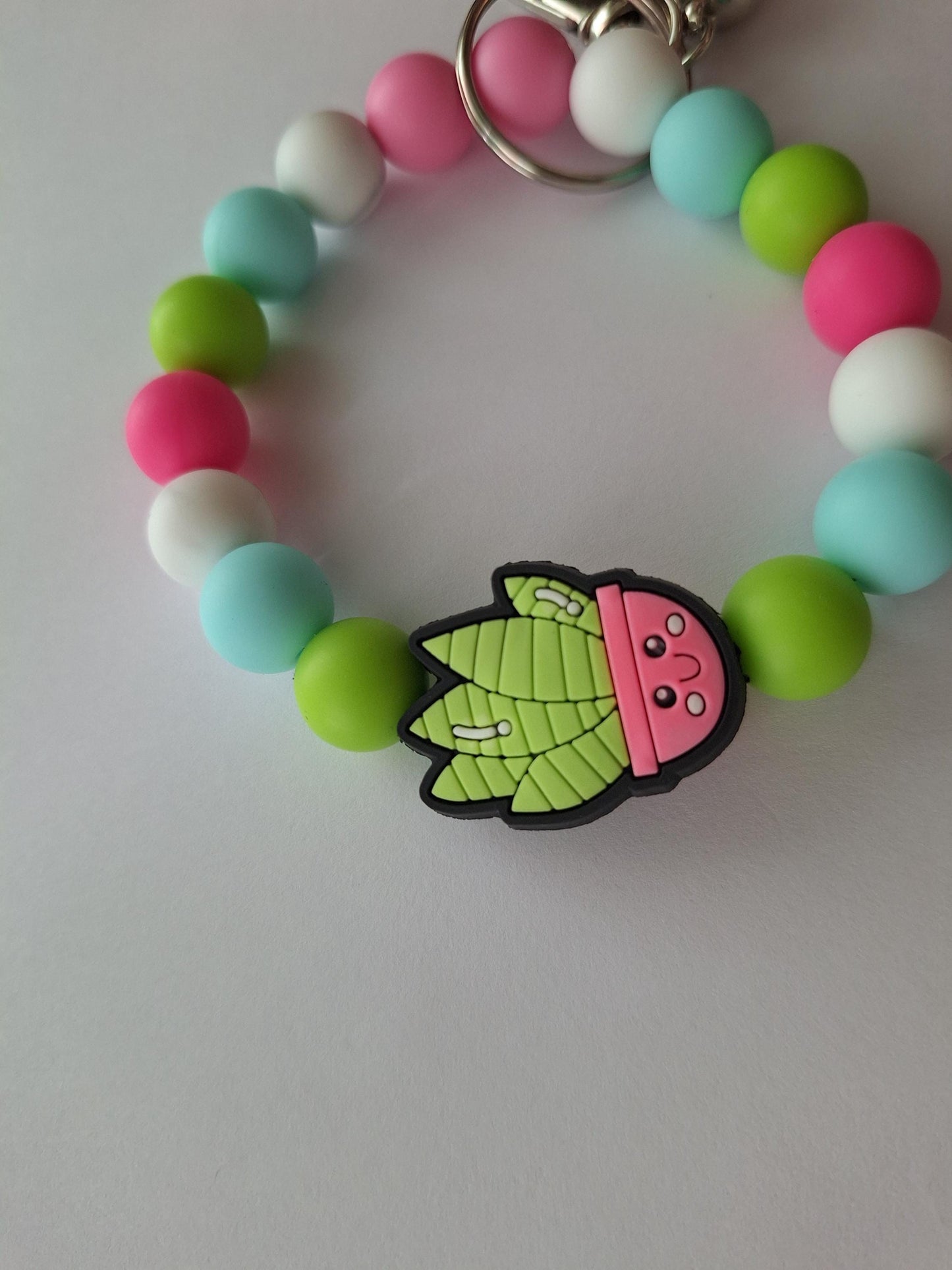 Silicone beaded wristlet keychain kawaii cute succulent plant silicone beaded wristlet keychain / green thumb bag accessories key chain