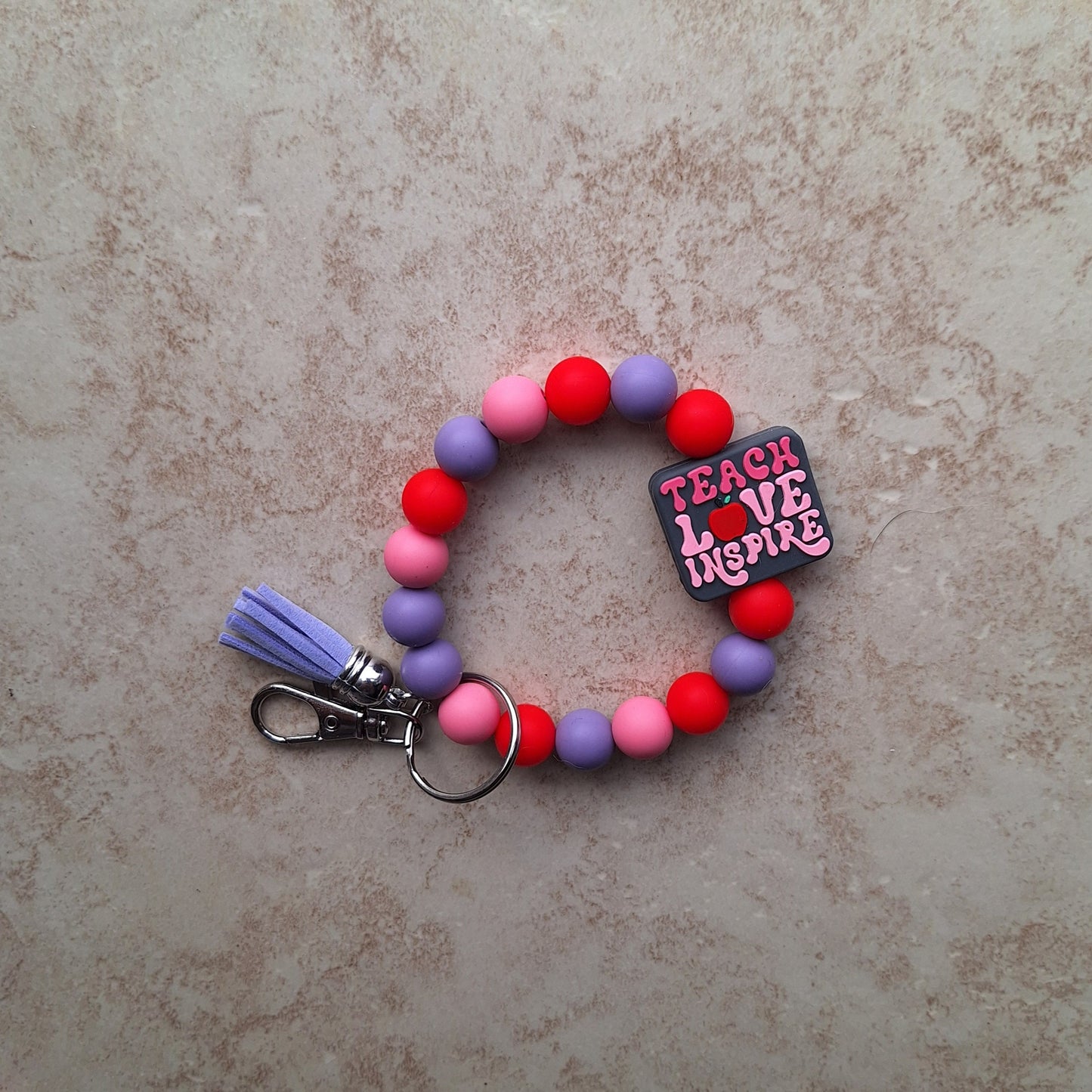 Silicone beaded wristlet keychain / teach love inspire silicone beaded wristlet keychain / teacher gift bag accessories key chain