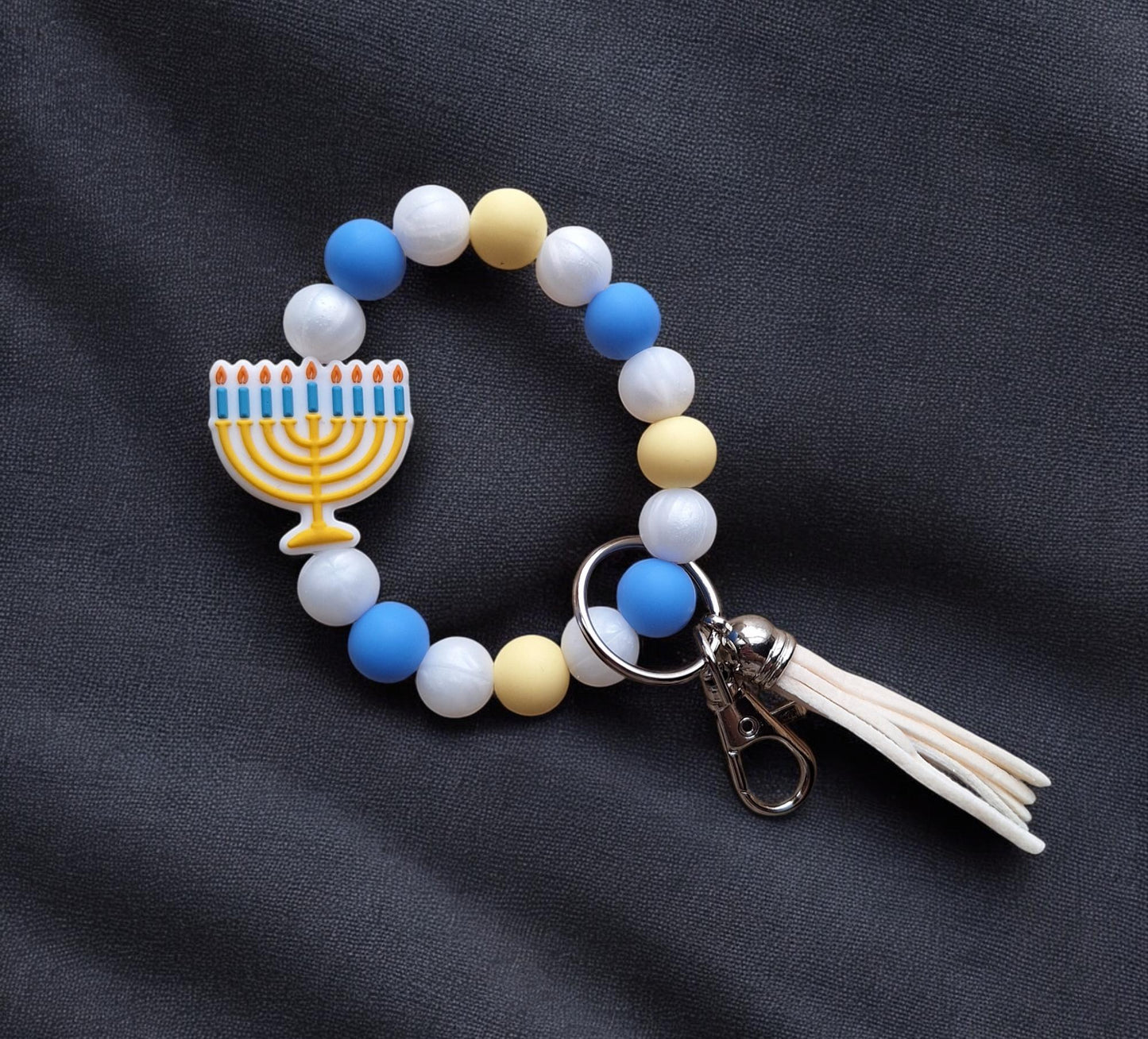 Silicone beaded wristlet keychain / jewish hannukah beaded wristlet religious keychain / menorah scene bag accessories key chain gift