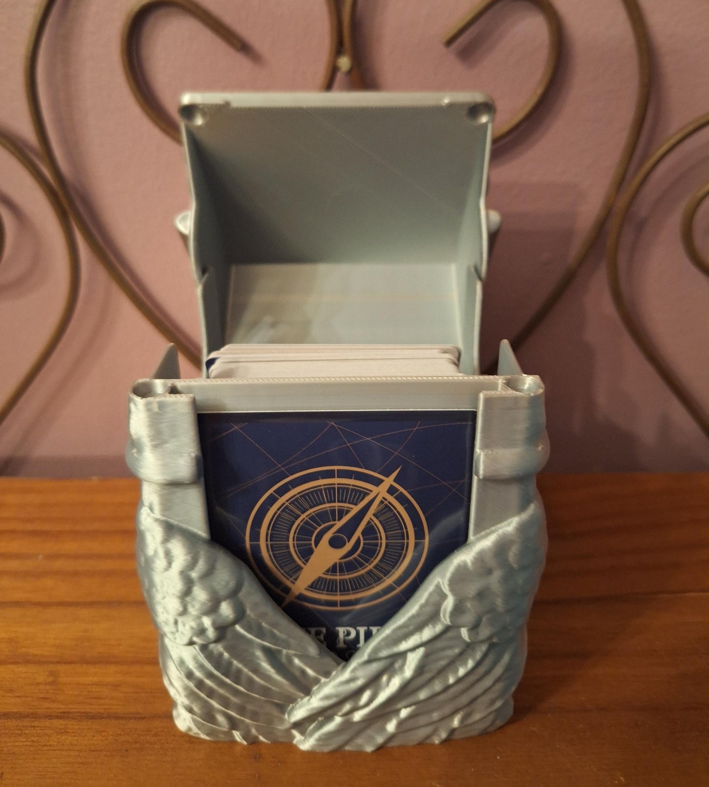 3D printed wings card deck box / 3d silver wings card box / 3d printed trading card game box accessories